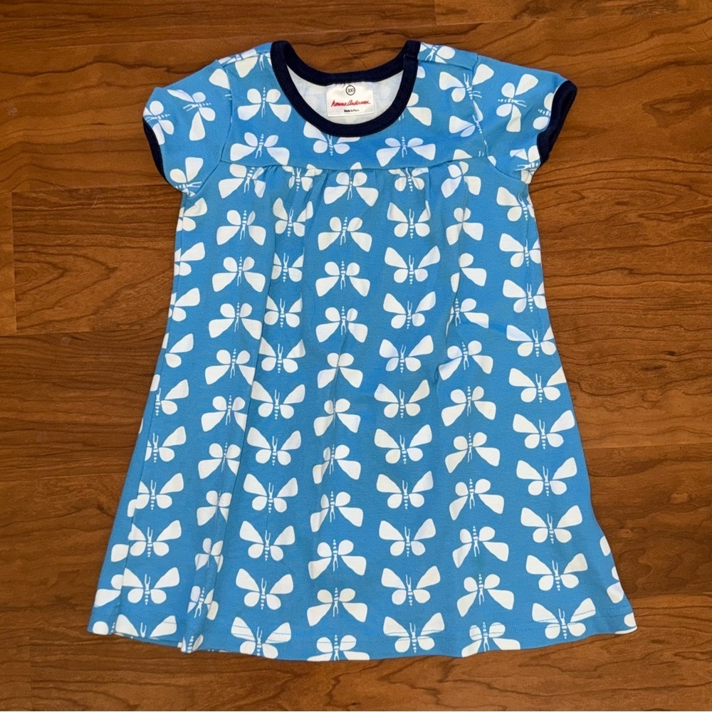 HANNA ANDERSSON‎ Butterfly Dress Short Sleeve Blue White size 100 or 4T